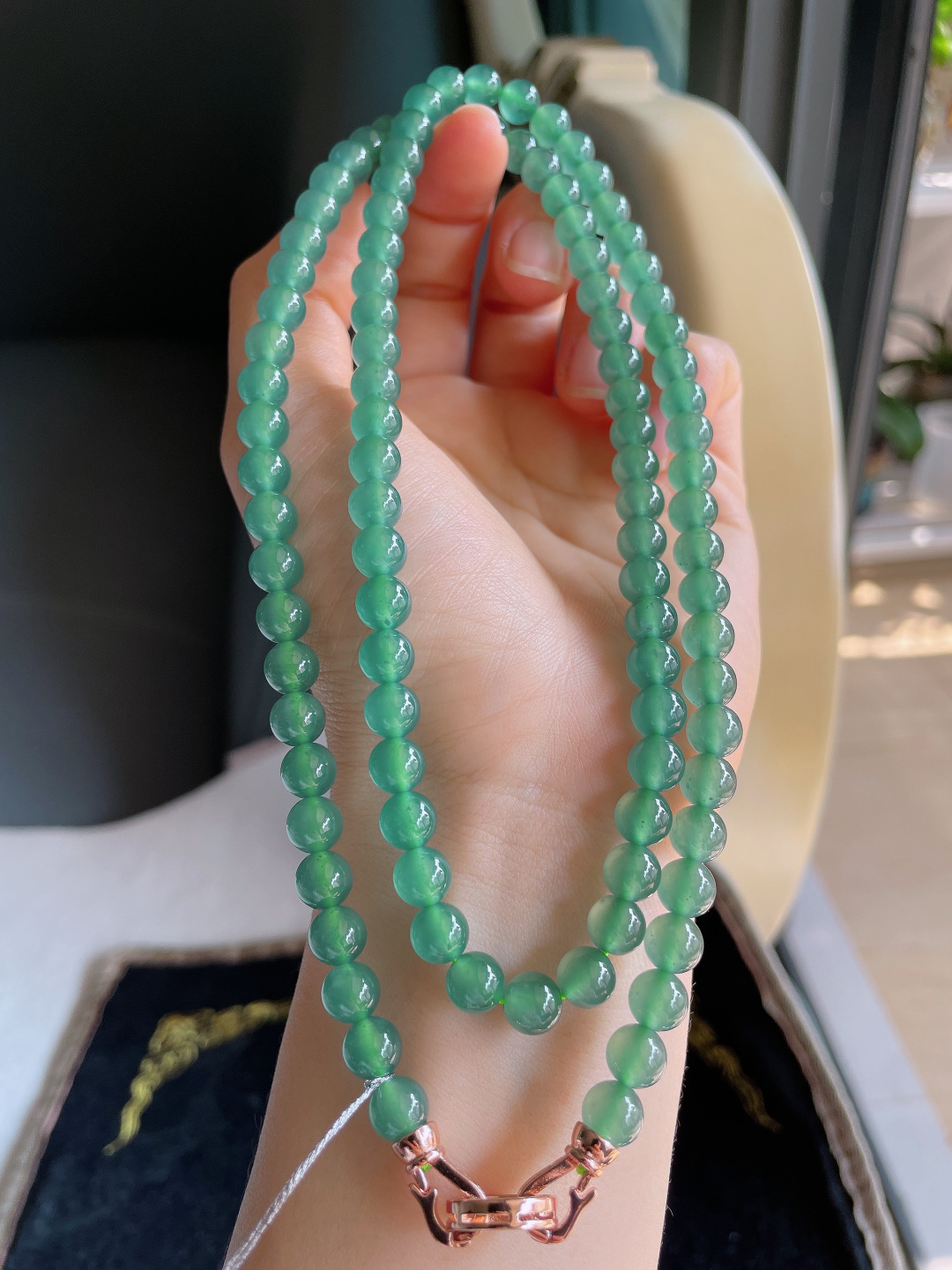 ️，天然翡翠A货，冰蓝水珠链，尺寸：7mm100颗。【编3799】
