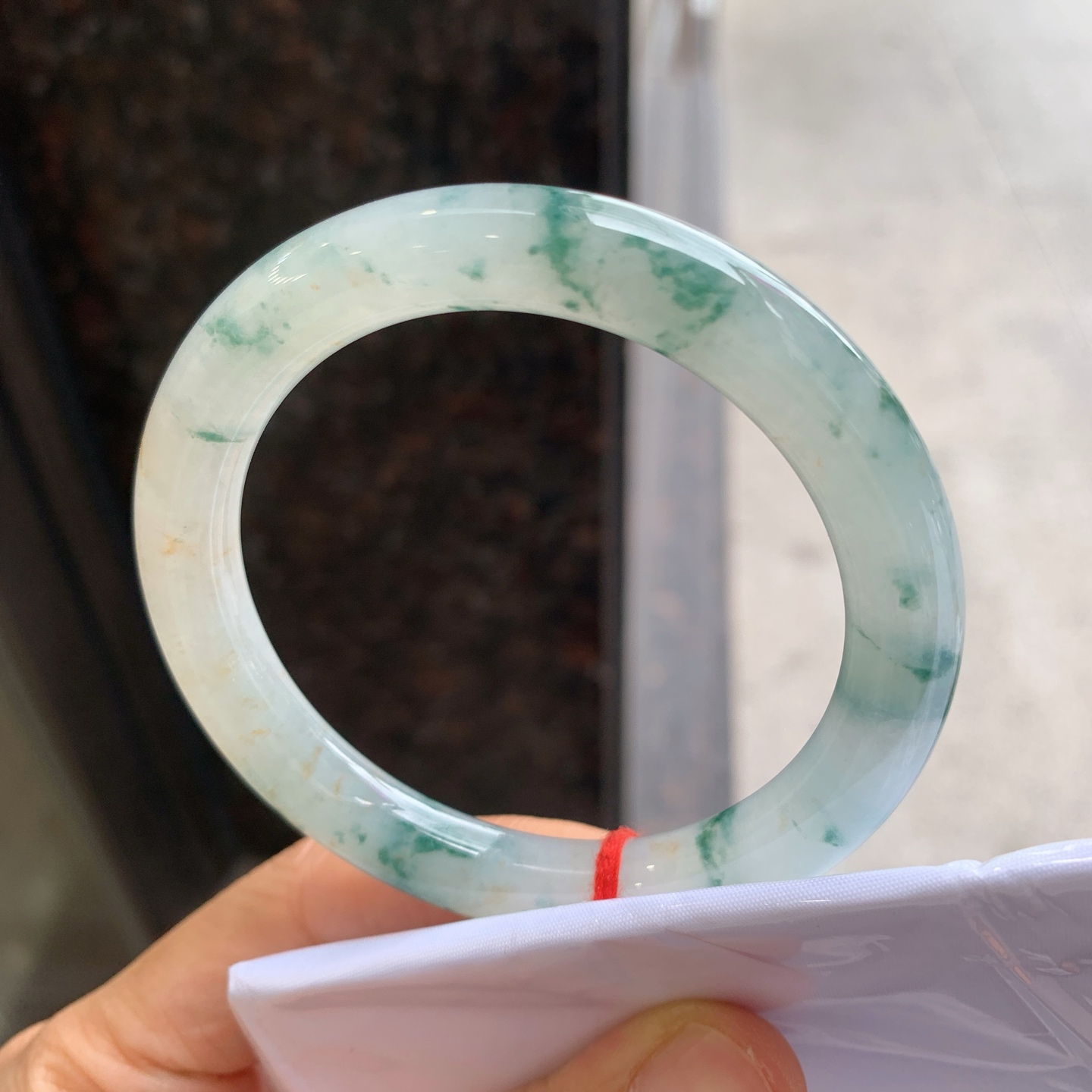 圆条冰黄翡飘花 微细纹 尺寸：54.8/9.1 清爽