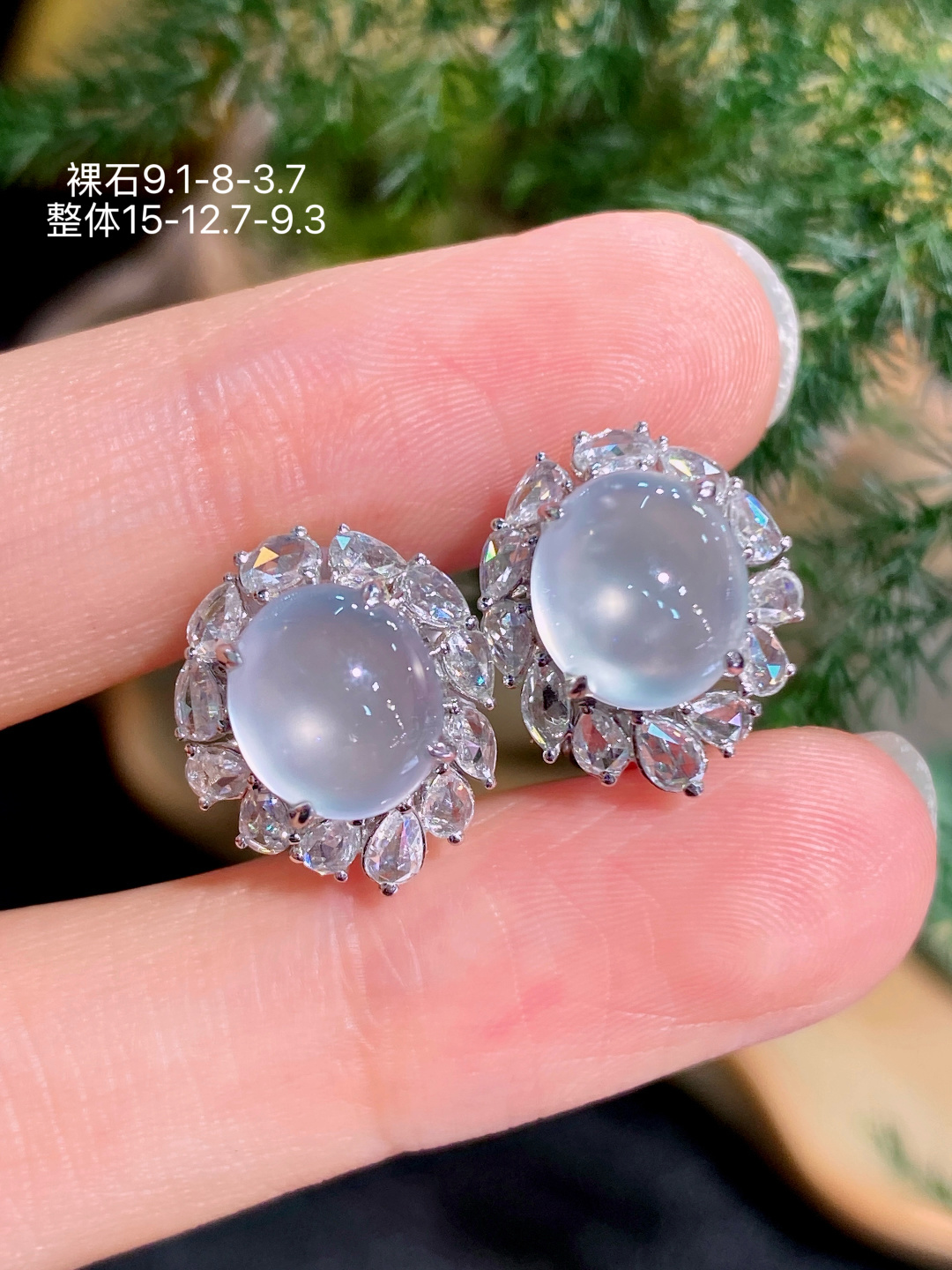 18K金镶  冰种蛋面耳包 无裂 水润色艳 品相饱满 苹果拍摄，实物更好看，9.1-8-3.7