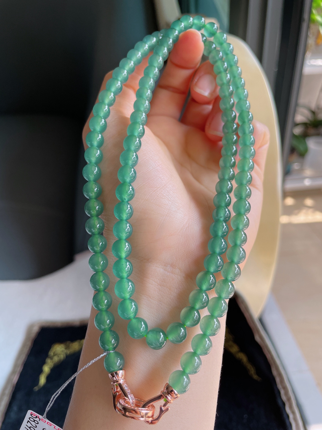 ️，天然翡翠A货，冰蓝水珠链，尺寸：7mm100颗。【编3799】