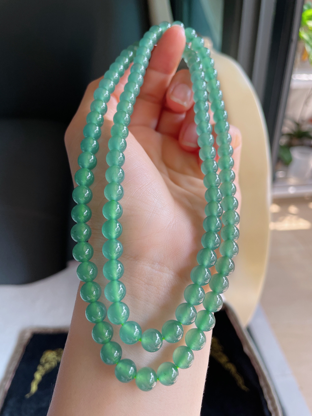 ️，天然翡翠A货，冰蓝水珠链，尺寸：7mm100颗。【编3799】