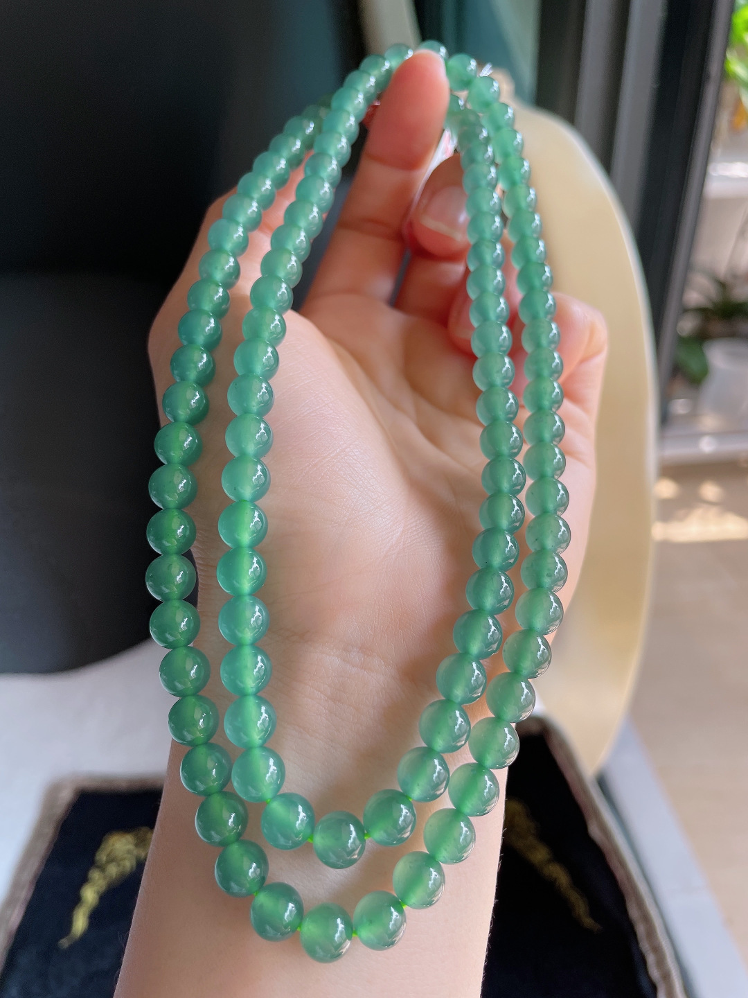 ️，天然翡翠A货，冰蓝水珠链，尺寸：7mm100颗。【编3799】