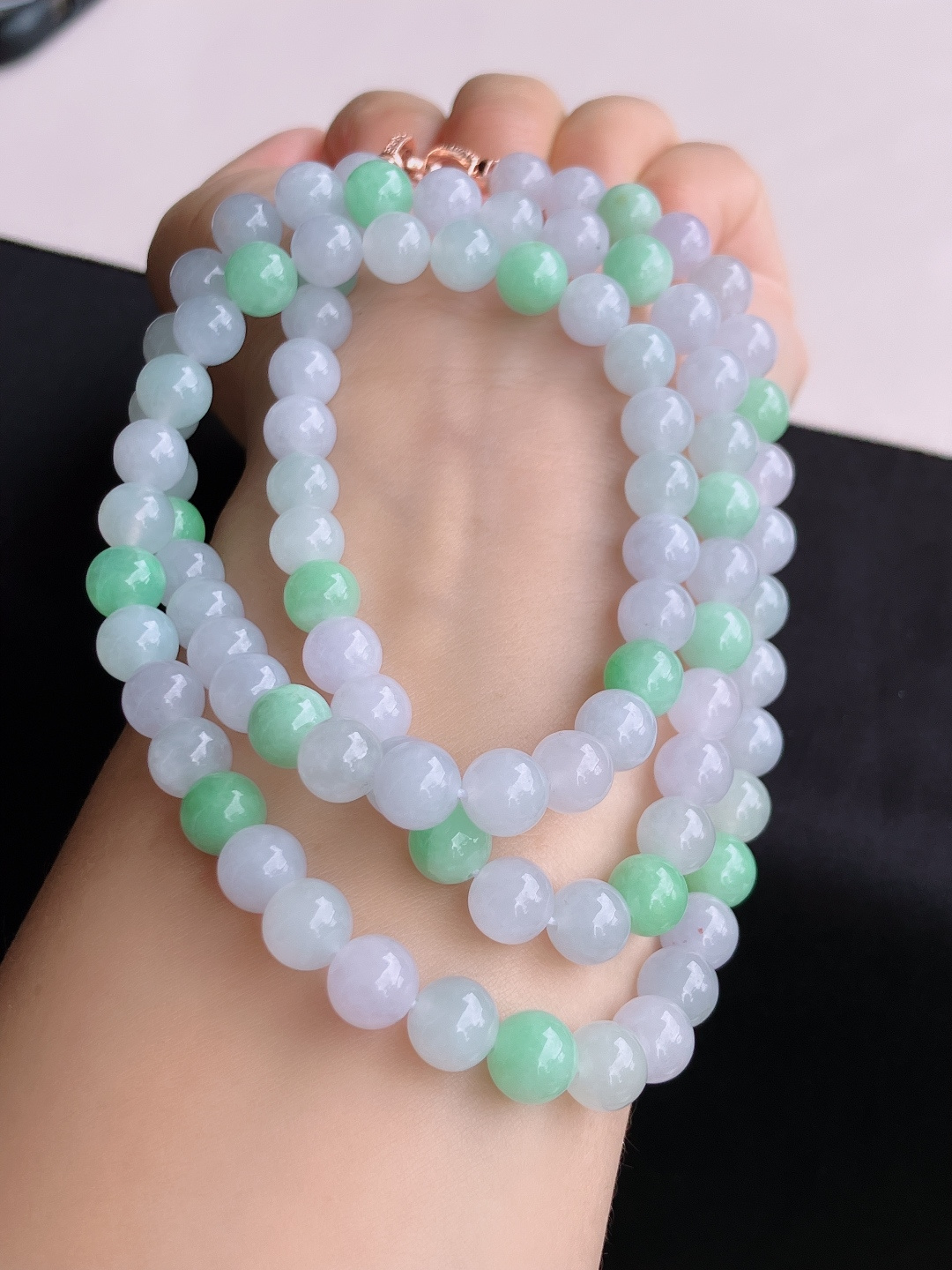 双彩大珠链，饱满大气，尺寸8.3/3圈半，自然光实拍