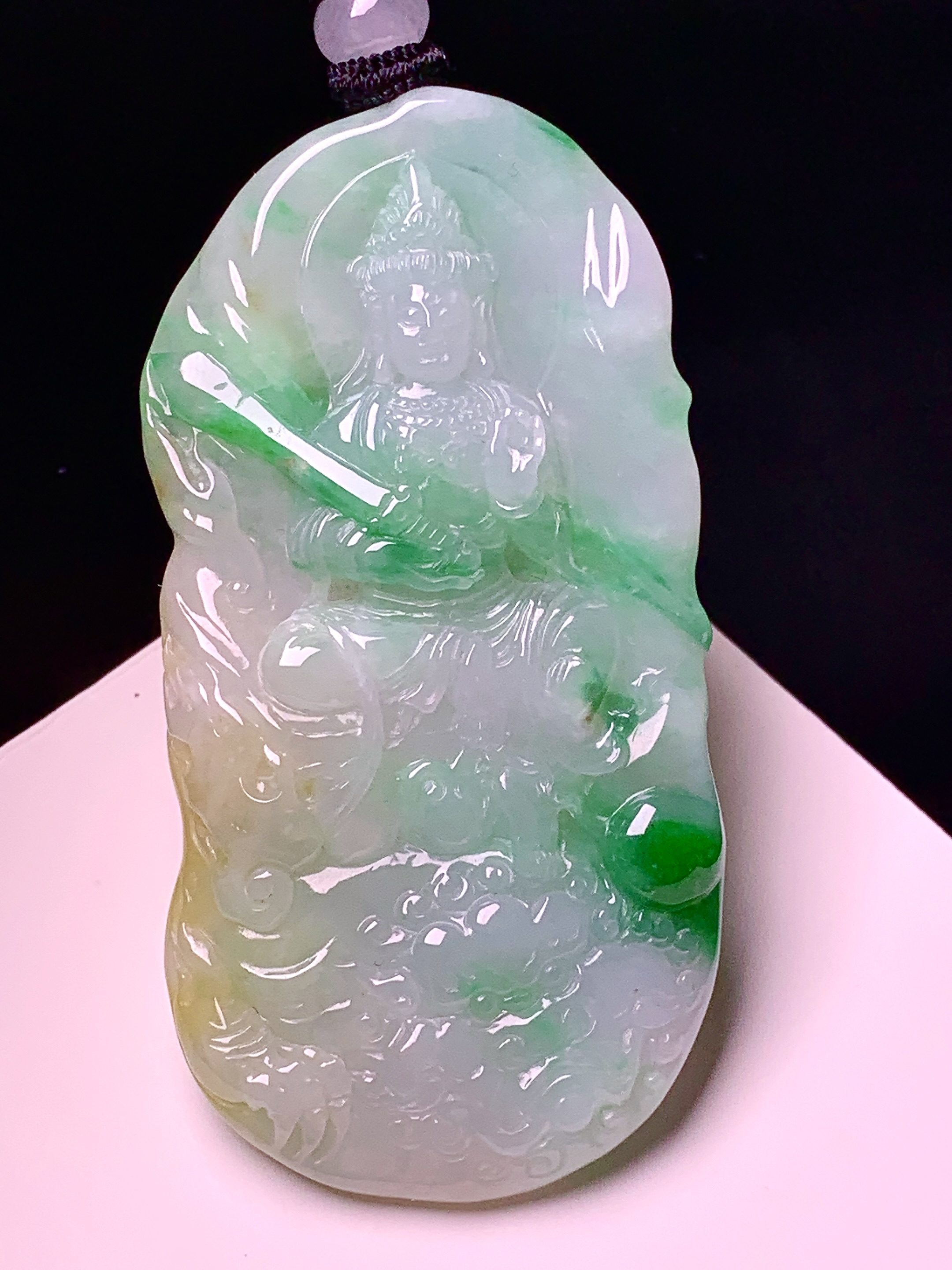 飘黄绿翡文殊观音菩萨吊坠 玉质细腻 色泽艳丽清新 整体尺寸62*31.8*8 w1