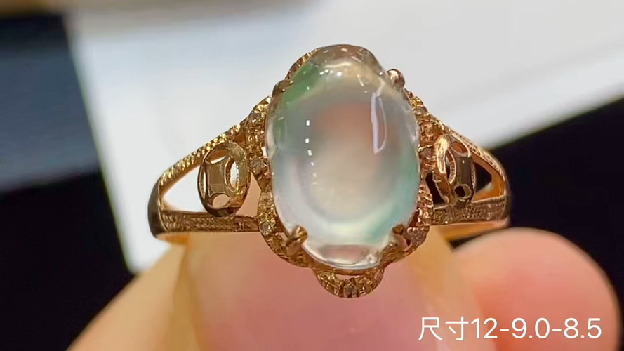 ️18k金+钻玻璃种貔貅戒指，无裂，12-9.0-8.5