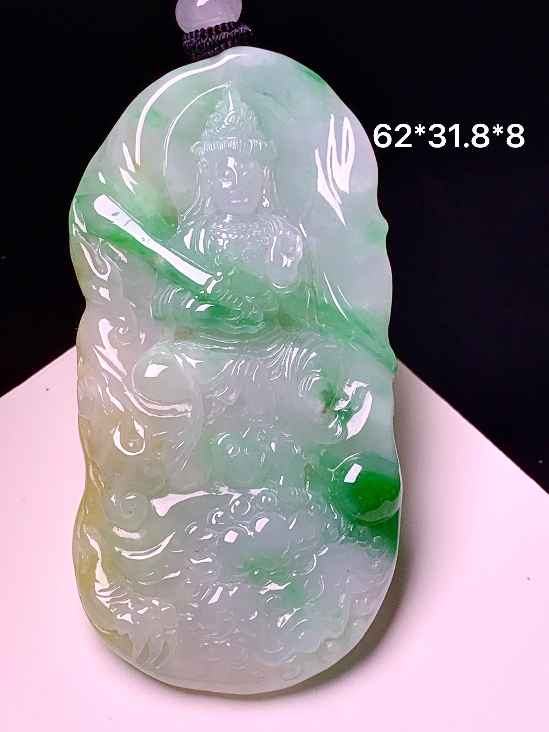 飘黄绿翡文殊观音菩萨吊坠 玉质细腻 色泽艳丽清新 整体尺寸62*31.8*8 w1