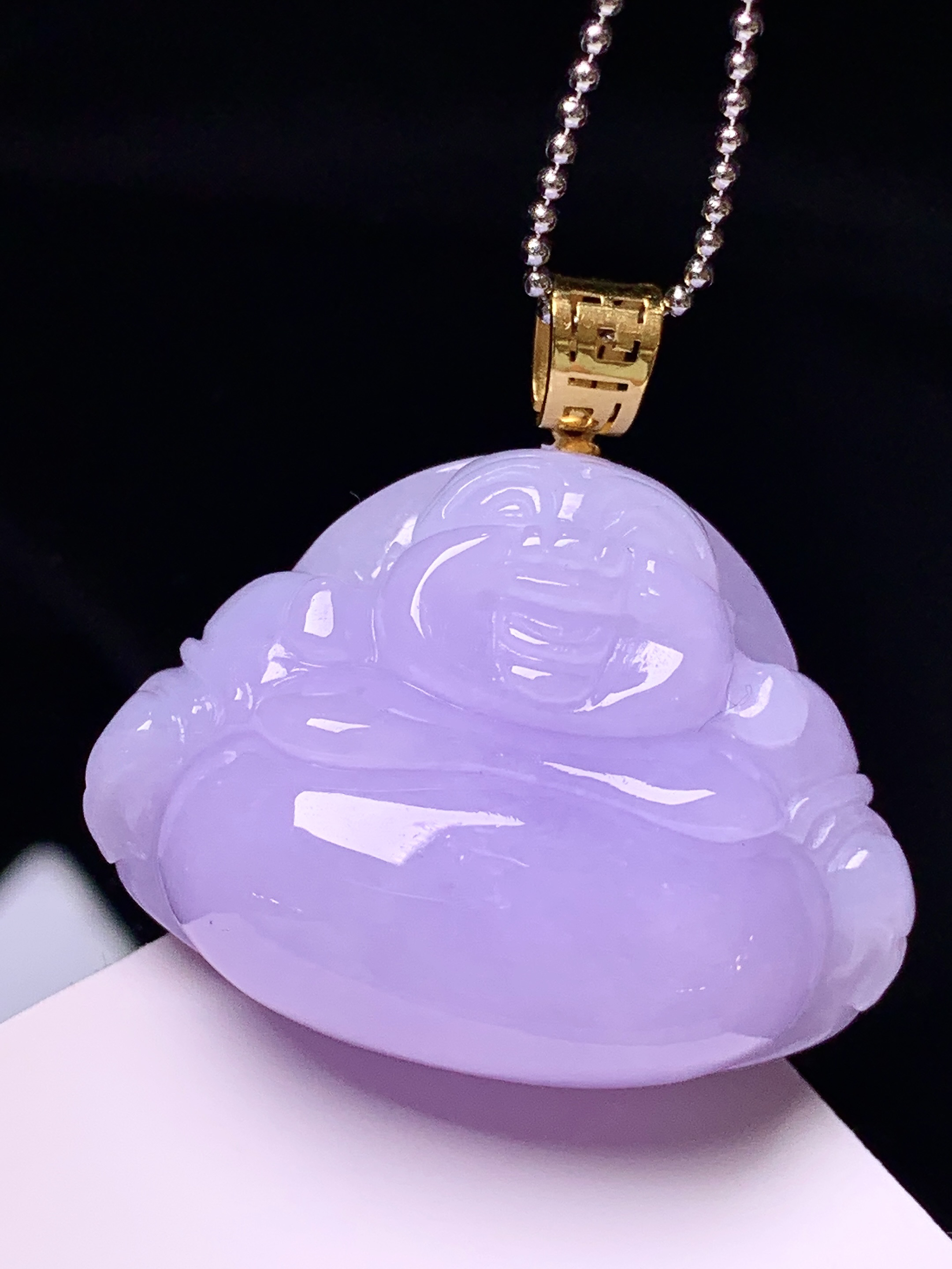 18k金镶嵌紫罗兰佛公吊坠 玉质细腻 色泽艳丽清新 整体尺寸32*32.8*12.3 j1