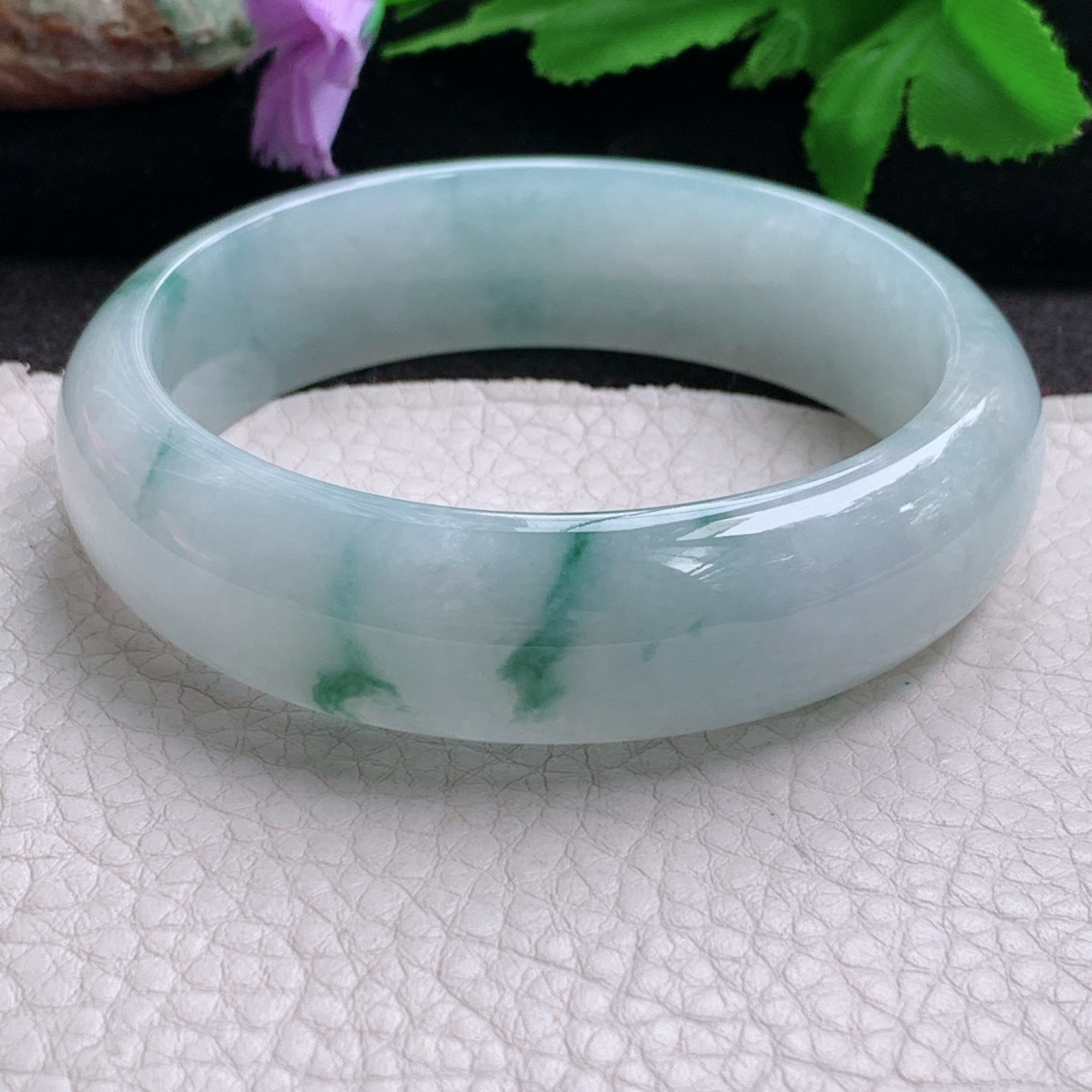 jm大圈口60*17*8.2轮胎镯 缅甸翡翠玉手镯 精美飘花水润宽边玉手环