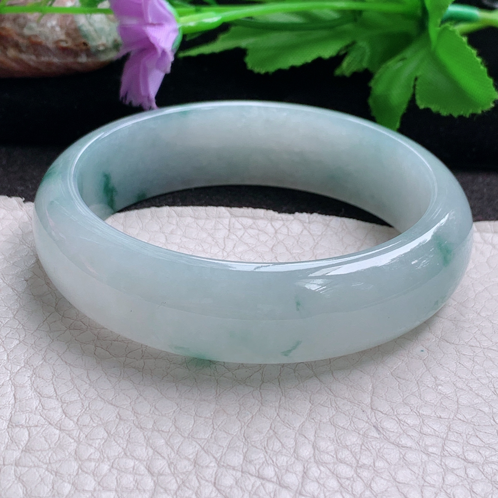 jm大圈口60*17*8.2轮胎镯 缅甸翡翠玉手镯 精美飘花水润宽边玉手环