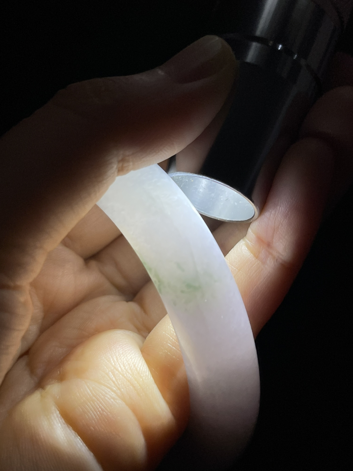 圈口53.5，冰糯种春带彩翡翠正圈手镯