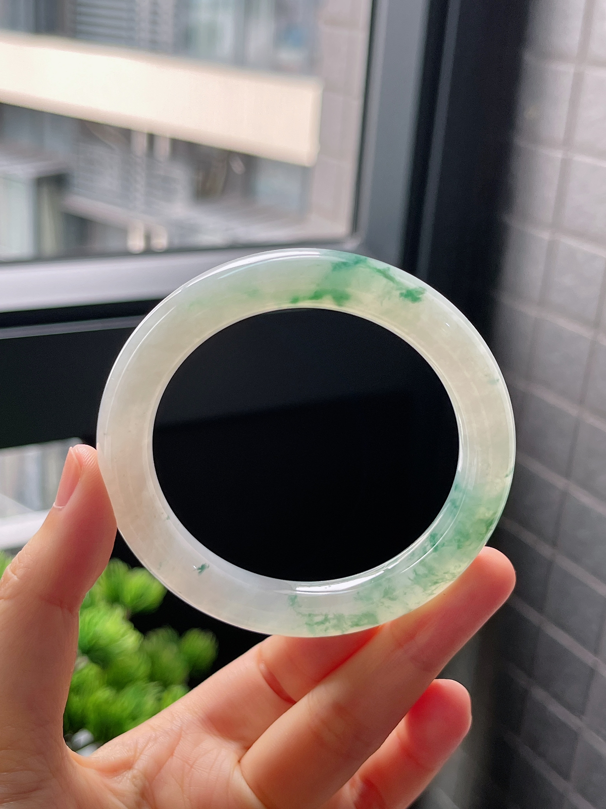 圈口54，冰糯种飘花灵动翡翠圆条手镯