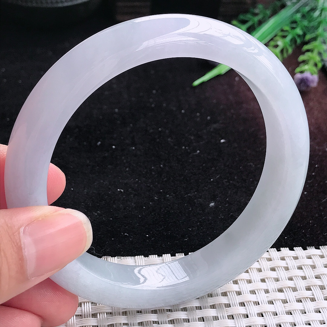 实拍A货翡翠62.5/12.6/9大圈口老坑冰润起胶紫底飘花手镯平安镯美人镯