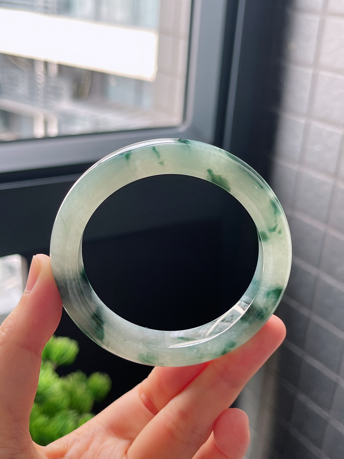 圈口53.6，冰糯种飘花翡翠正圈手镯