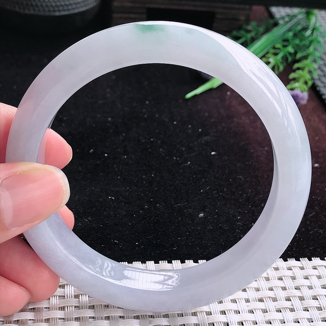 实拍A货翡翠62.5/12.6/9大圈口老坑冰润起胶紫底飘花手镯平安镯美人镯
