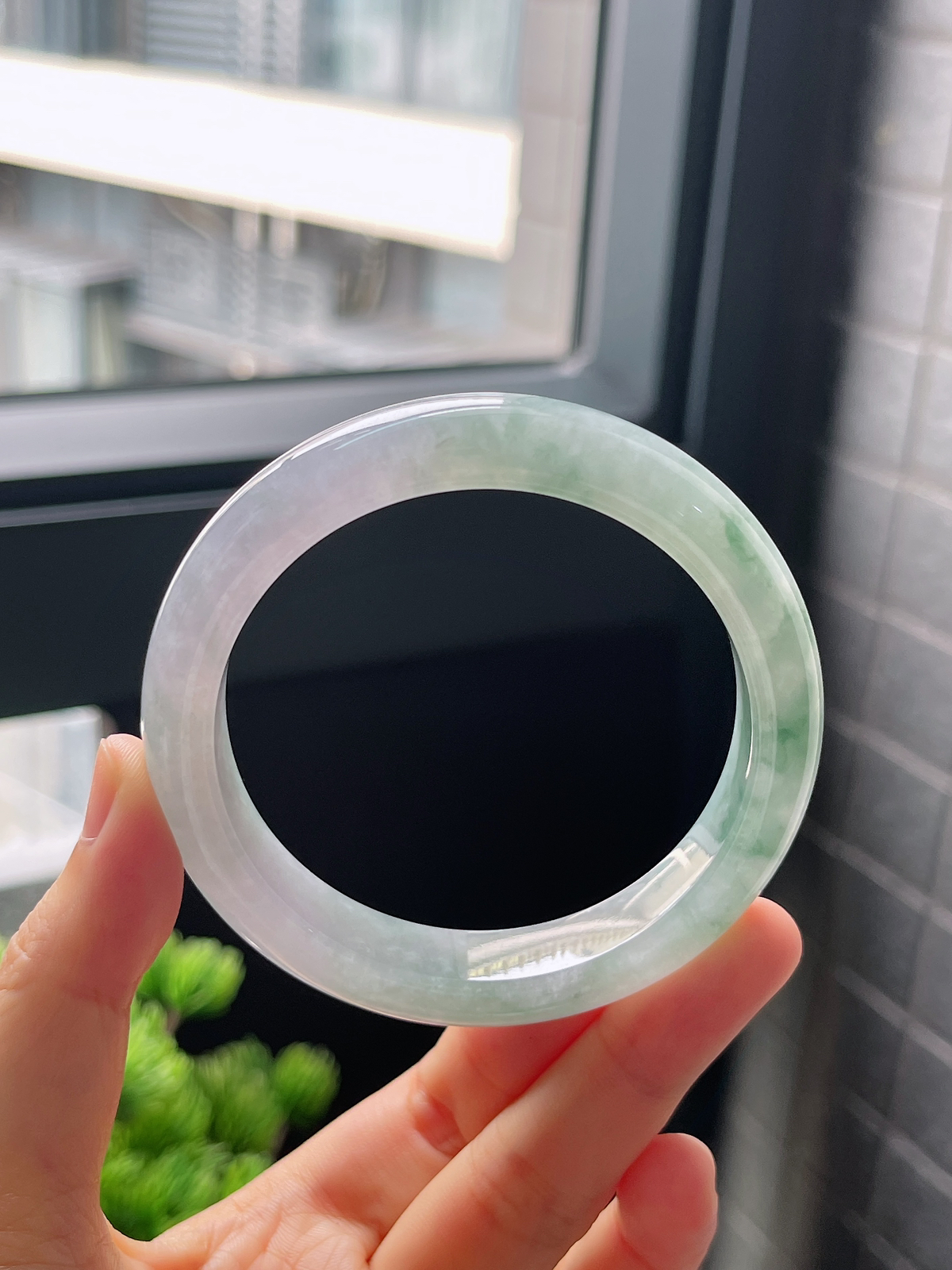 圈口56.5，冰糯种飘花翡翠正圈手镯