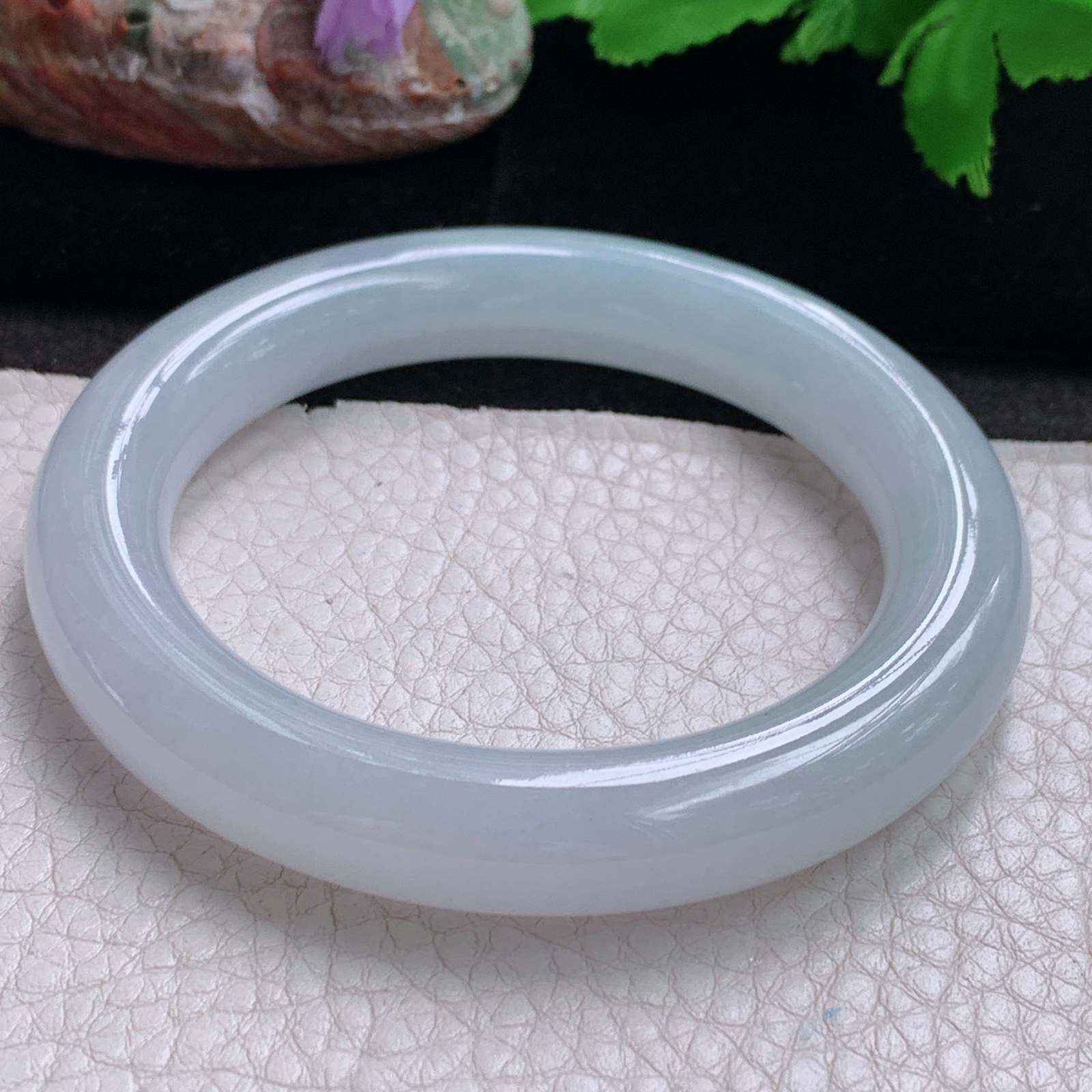r实拍56.5*11.4胖圆镯 缅甸翡翠a货玉手镯胶感白月光圆条玉手环