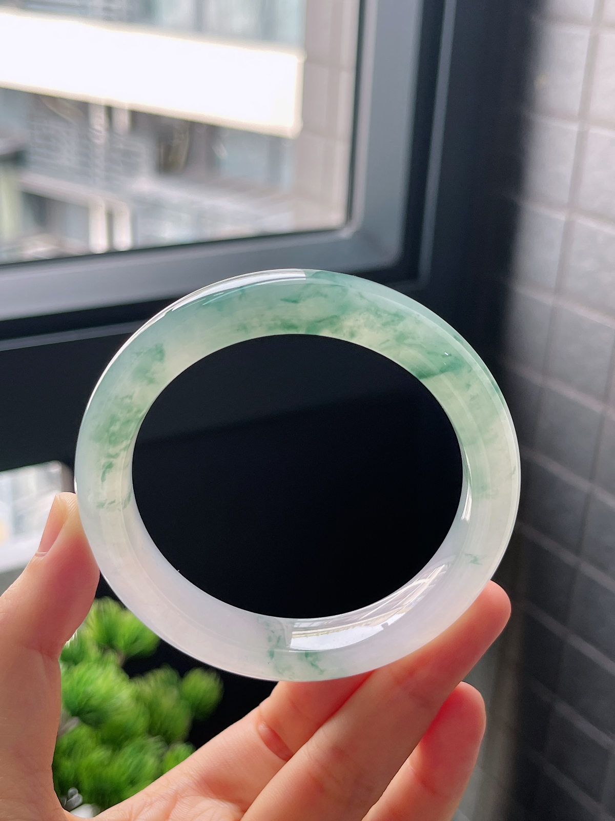 圈口57.8，冰种飘花翡翠正圈手镯