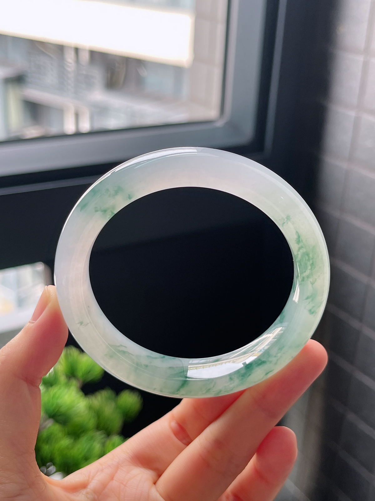 圈口57.8，冰种飘花翡翠正圈手镯