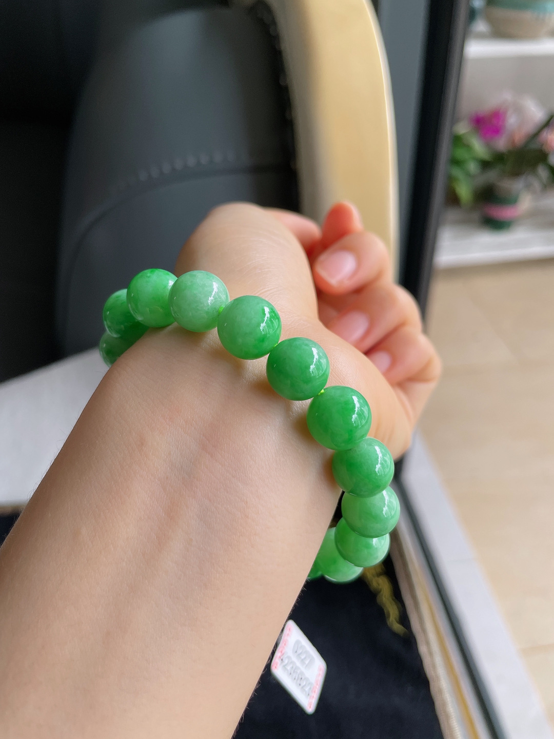 天然翡翠A货，冰满绿阳绿手串，尺寸：11.5mm。【编0227】