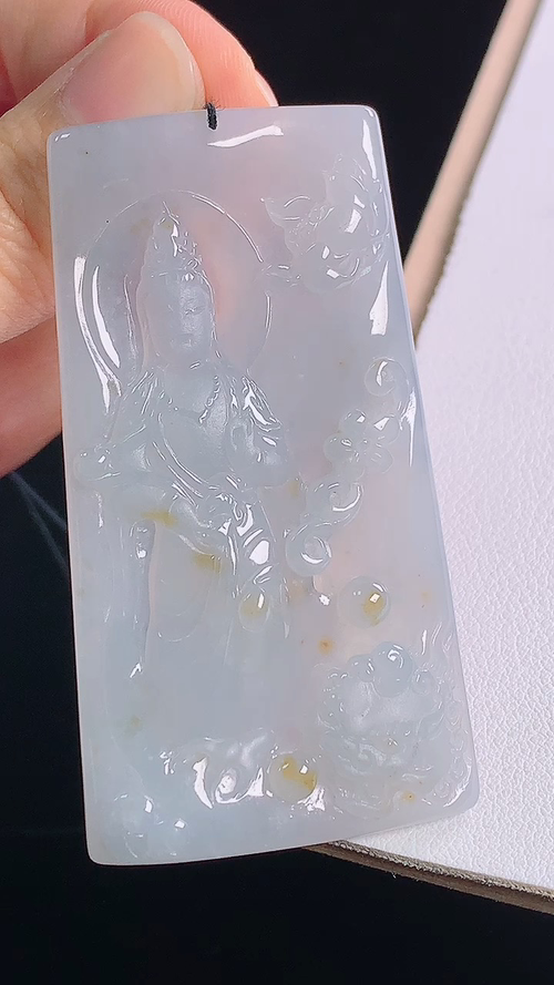 ️冰黄文殊菩萨，一刀切，无裂，尺寸:64.1-34.6-5.2mm 3