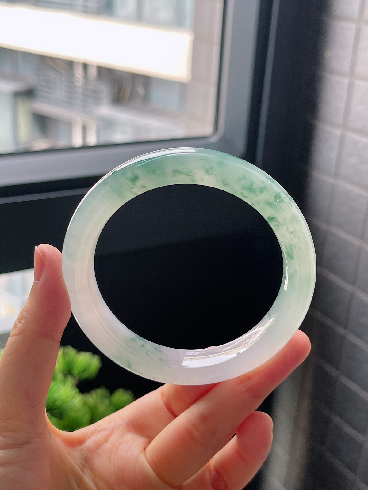 圈口57.8，冰种飘花翡翠正圈手镯