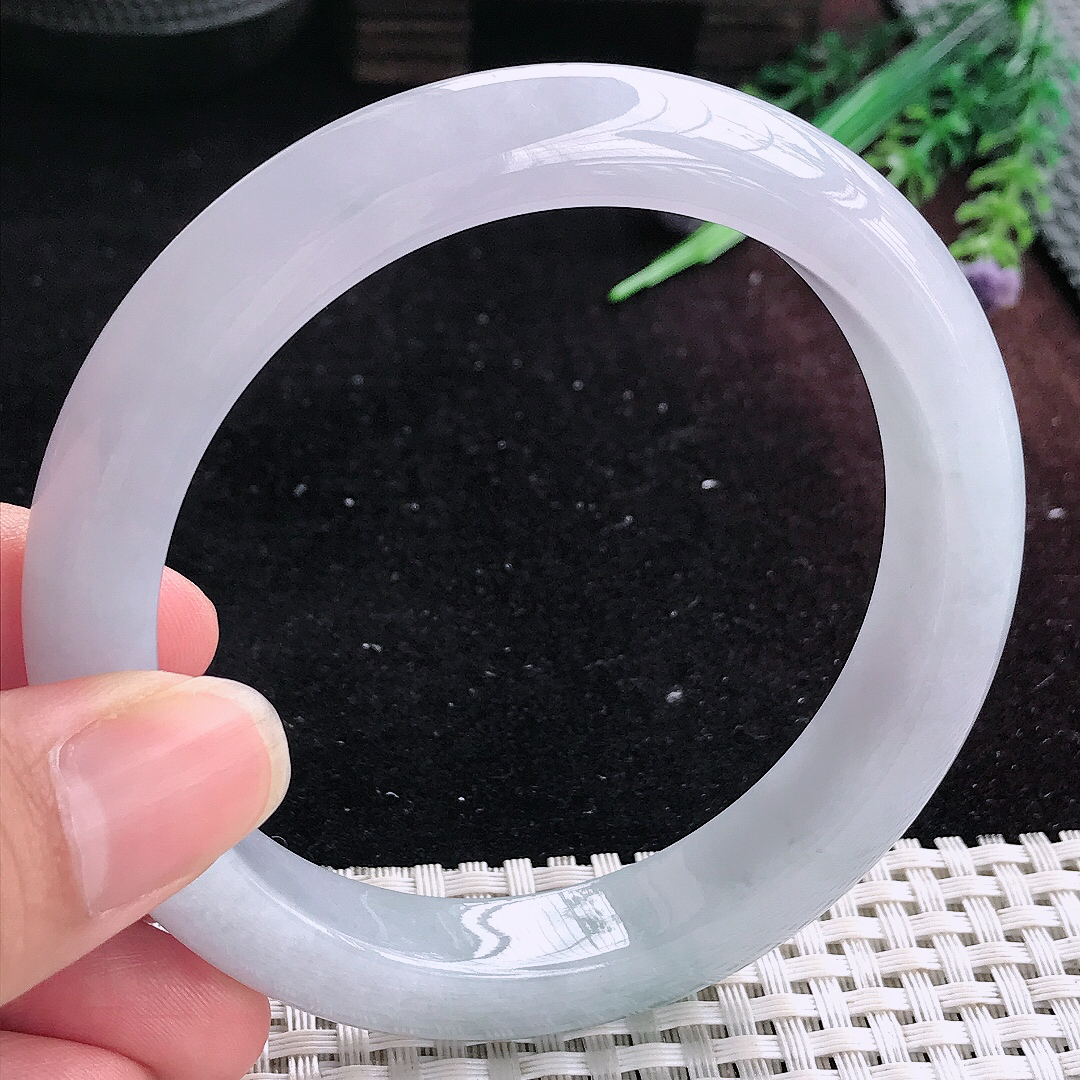 实拍A货翡翠62.5/12.6/9大圈口老坑冰润起胶紫底飘花手镯平安镯美人镯