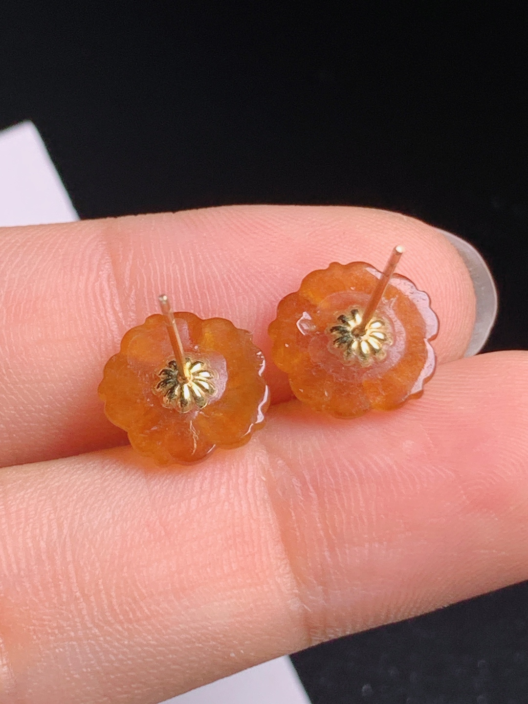 黄翡小花耳钉，暖黄温润翠色点缀，小巧温婉日常通勤款 08