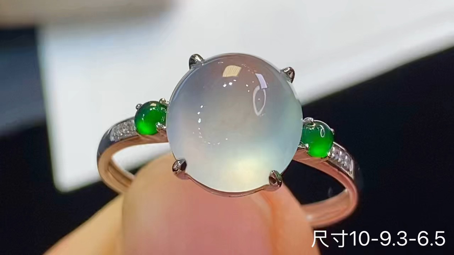 ️ 18k金+钻玻璃种蛋面戒指，无裂，10-9.3-6.5