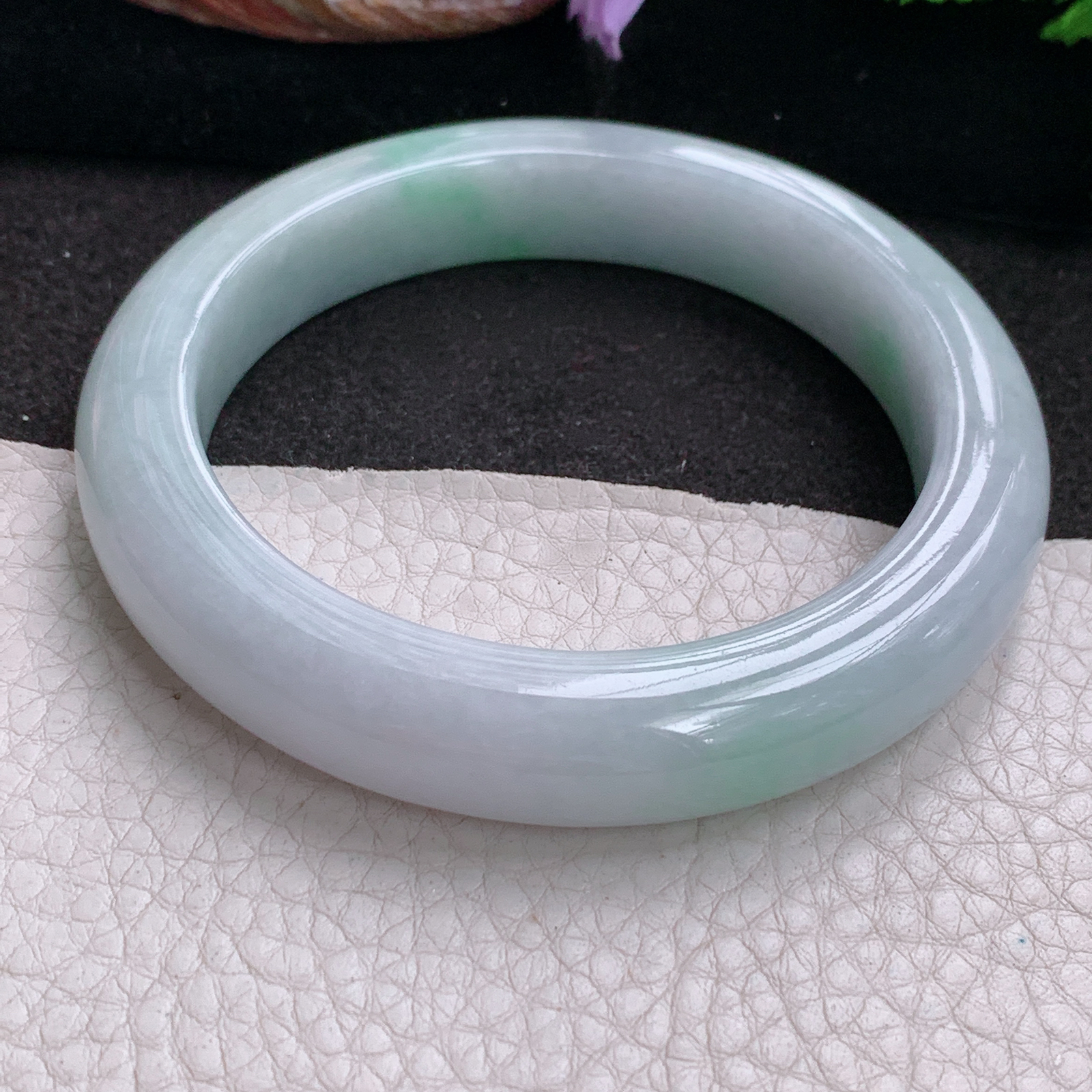 jx大圈口62*13*10.5平安镯 缅甸翡翠a货玉手镯水润飘绿正圈玉手环
