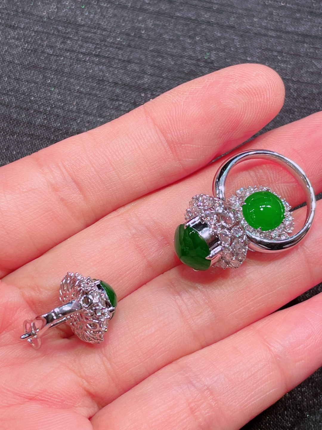 ️高冰绿蛋面套装，晶莹剔透，新颖时尚，无裂，10-9.5-4