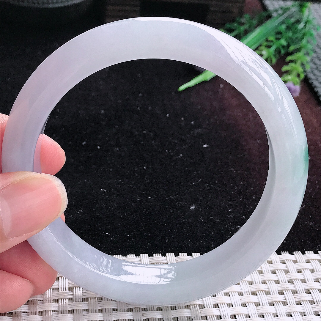 实拍A货翡翠62.5/12.6/9大圈口老坑冰润起胶紫底飘花手镯平安镯美人镯