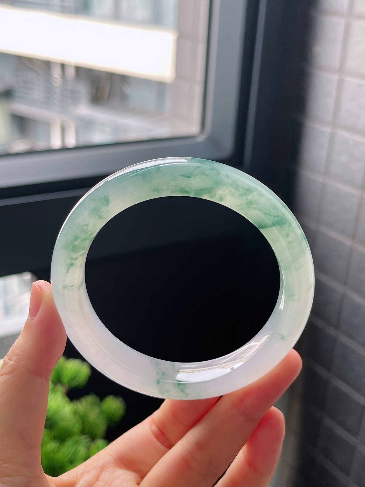 圈口57.8，冰种飘花翡翠正圈手镯