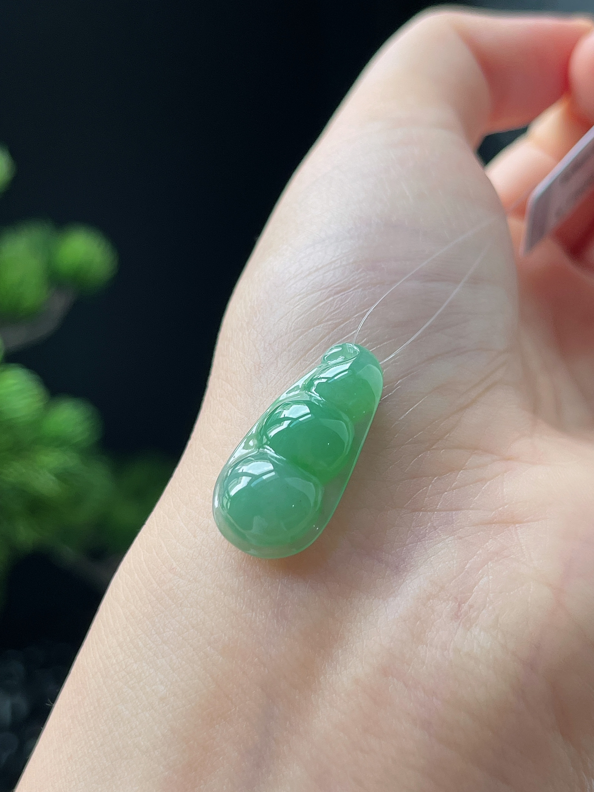 翡翠冰糯种飘绿福豆挂件