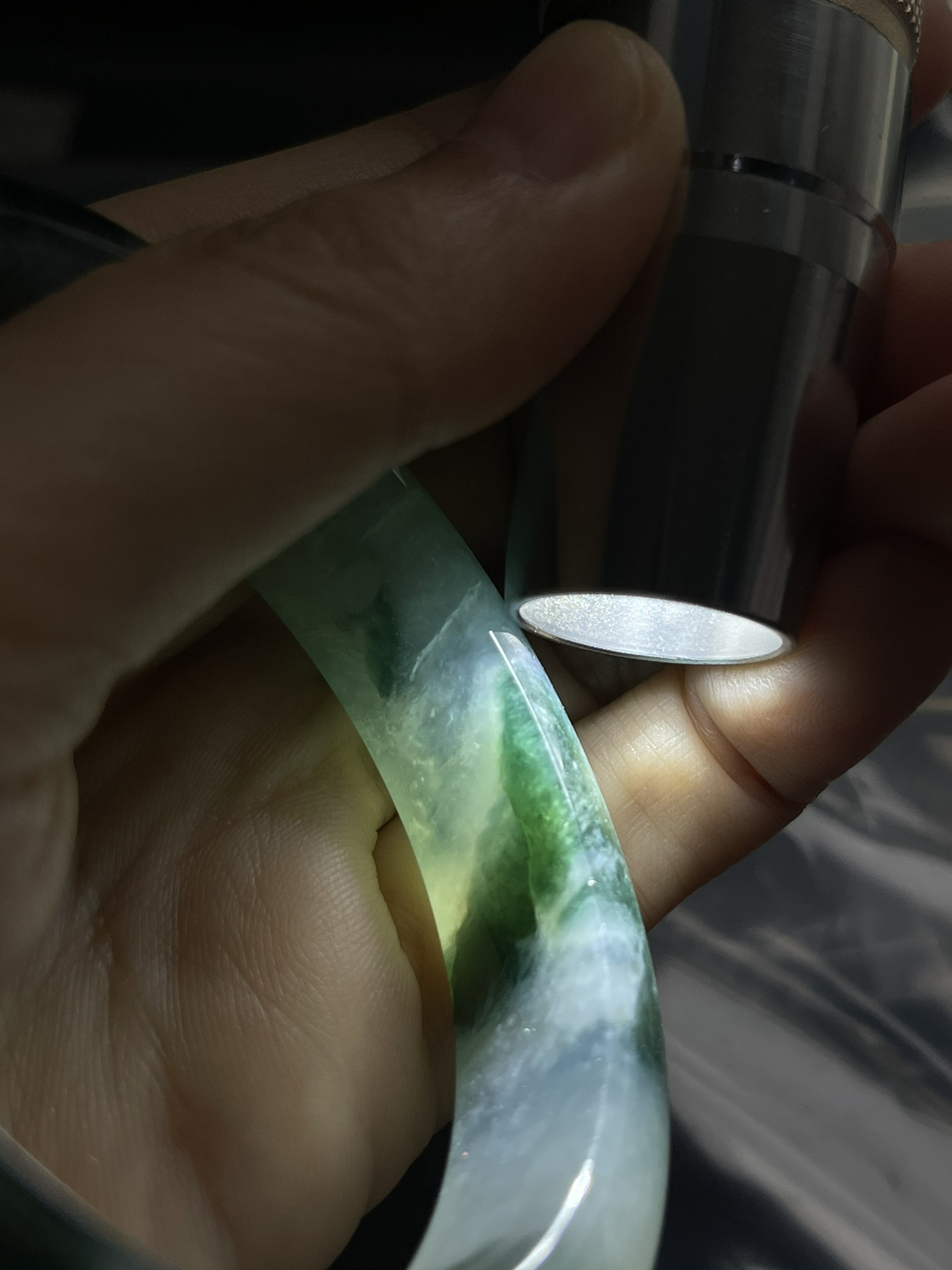 圈口53.6，冰糯种飘花翡翠正圈手镯