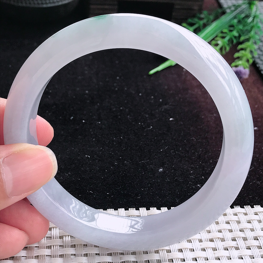 实拍A货翡翠62.5/12.6/9大圈口老坑冰润起胶紫底飘花手镯平安镯美人镯