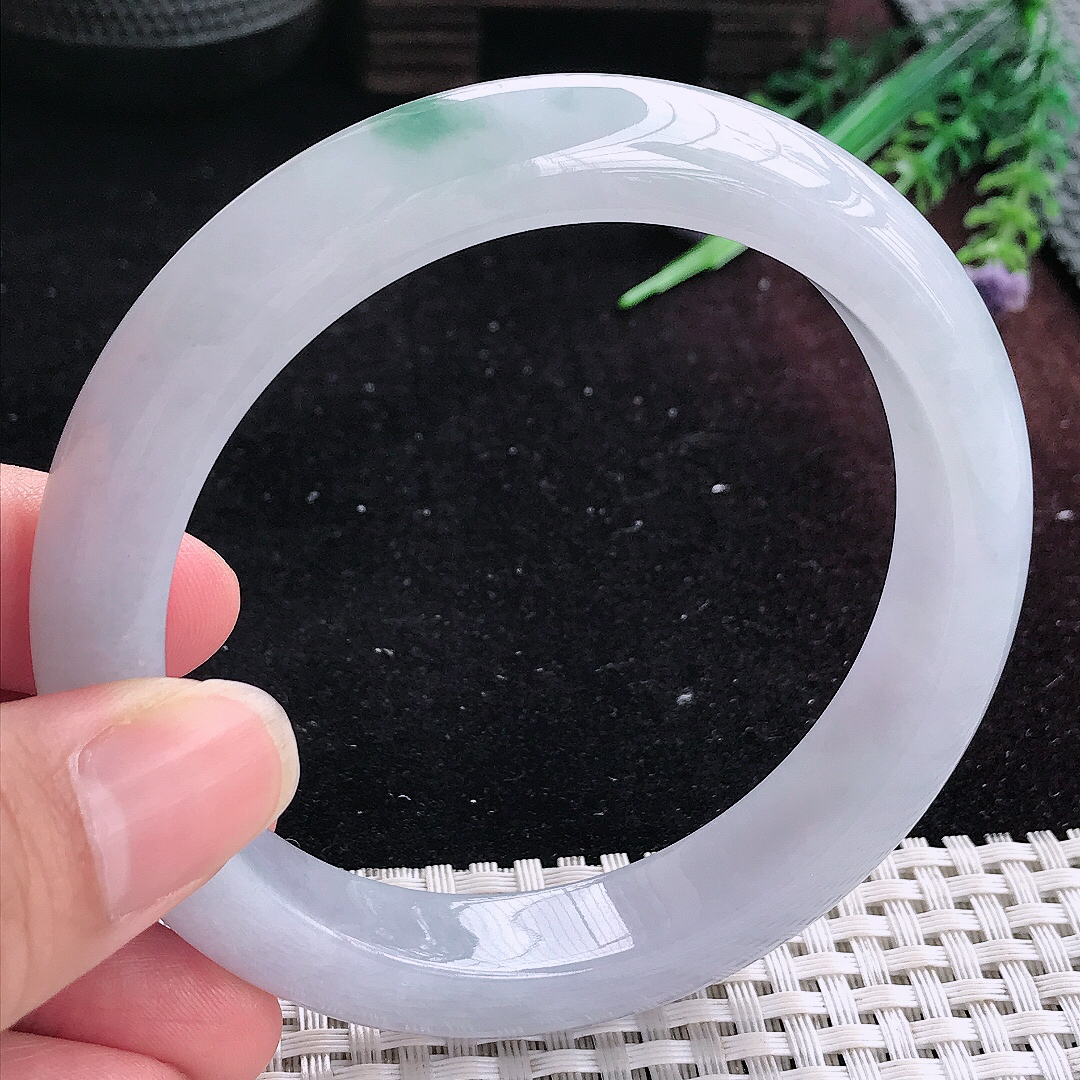 实拍A货翡翠62.5/12.6/9大圈口老坑冰润起胶紫底飘花手镯平安镯美人镯