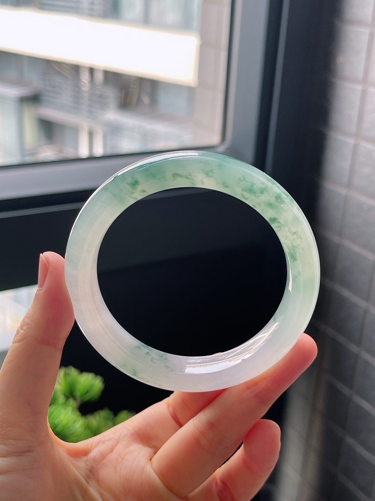 圈口57.8，冰种飘花翡翠正圈手镯