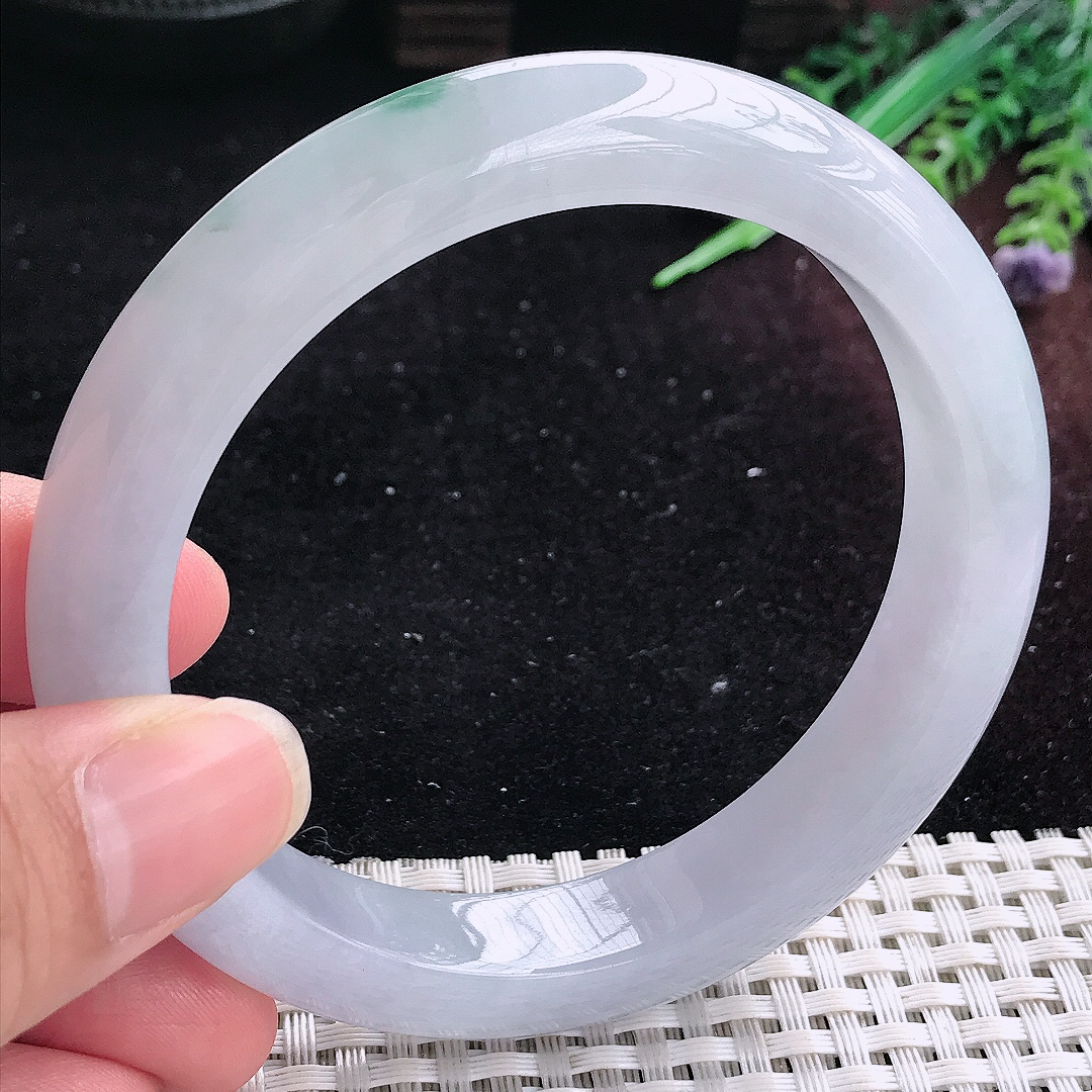 实拍A货翡翠62.5/12.6/9大圈口老坑冰润起胶紫底飘花手镯平安镯美人镯
