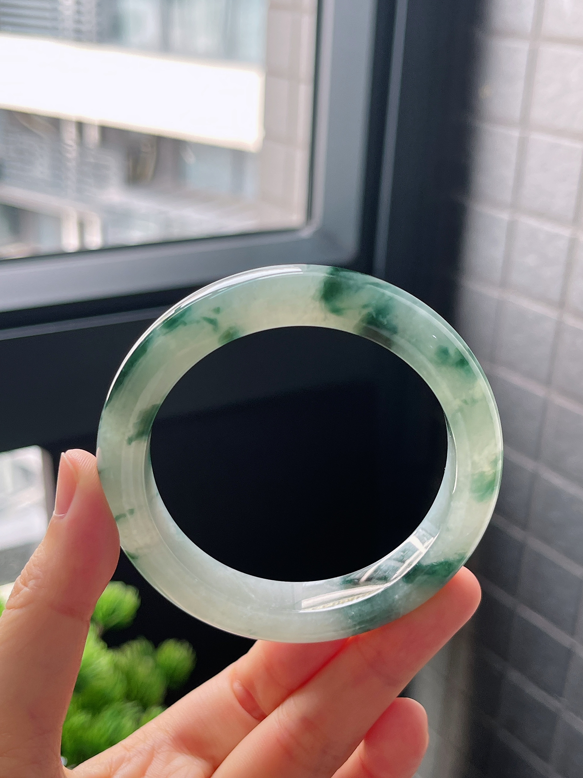 圈口53.6，冰糯种飘花翡翠正圈手镯