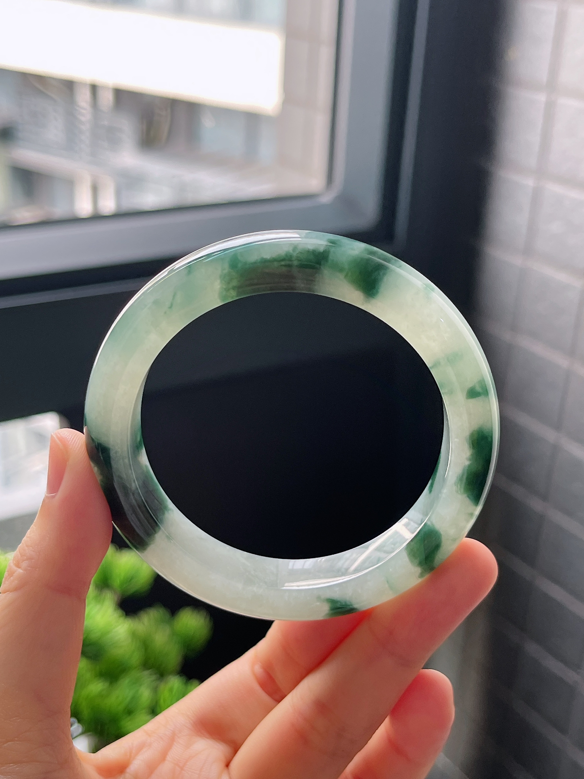 圈口53.6，冰糯种飘花翡翠正圈手镯