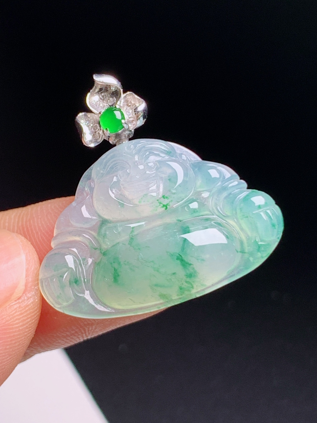️ 飘花佛公吊坠，棉絮灵动翠色鲜活，大肚笑佛福气满满