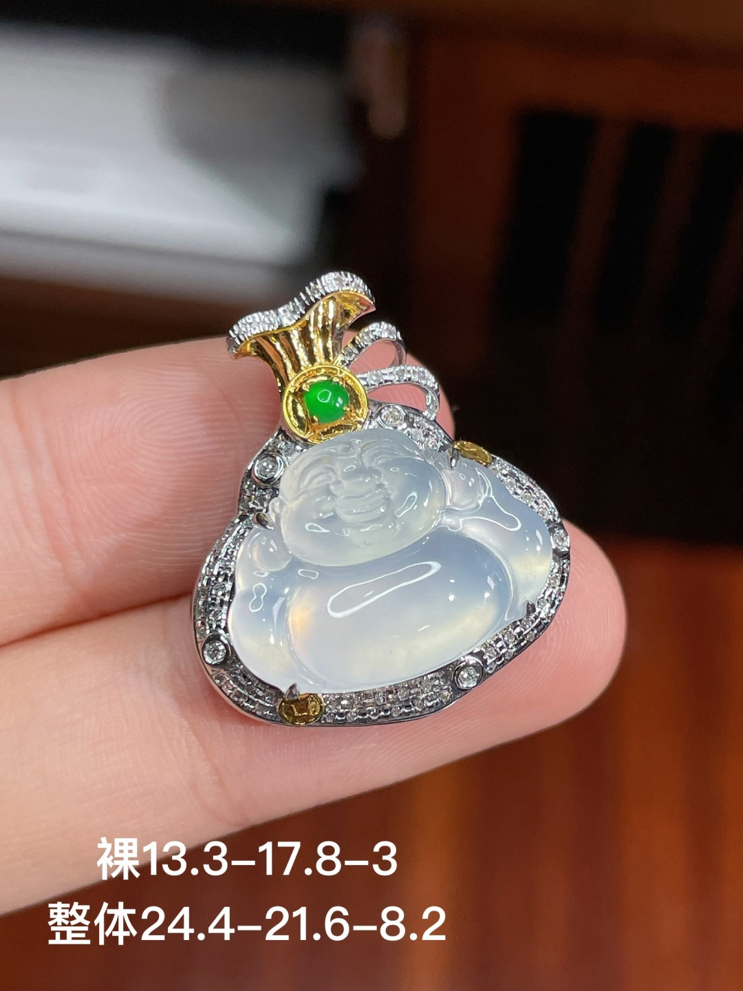 佛公吊坠 无裂，18k金镶嵌，13.3-17.8-3