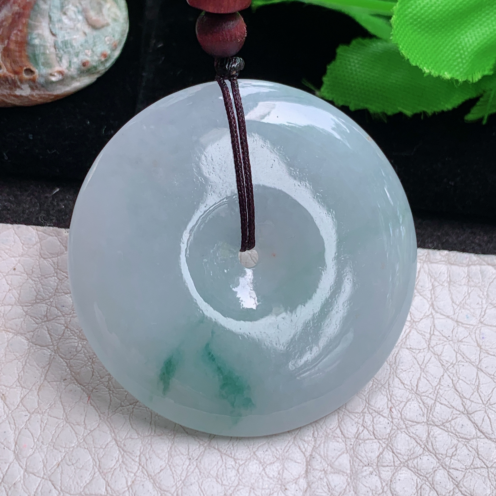 zen实拍45*6.5天然缅甸翡翠飘花大平安扣吊坠