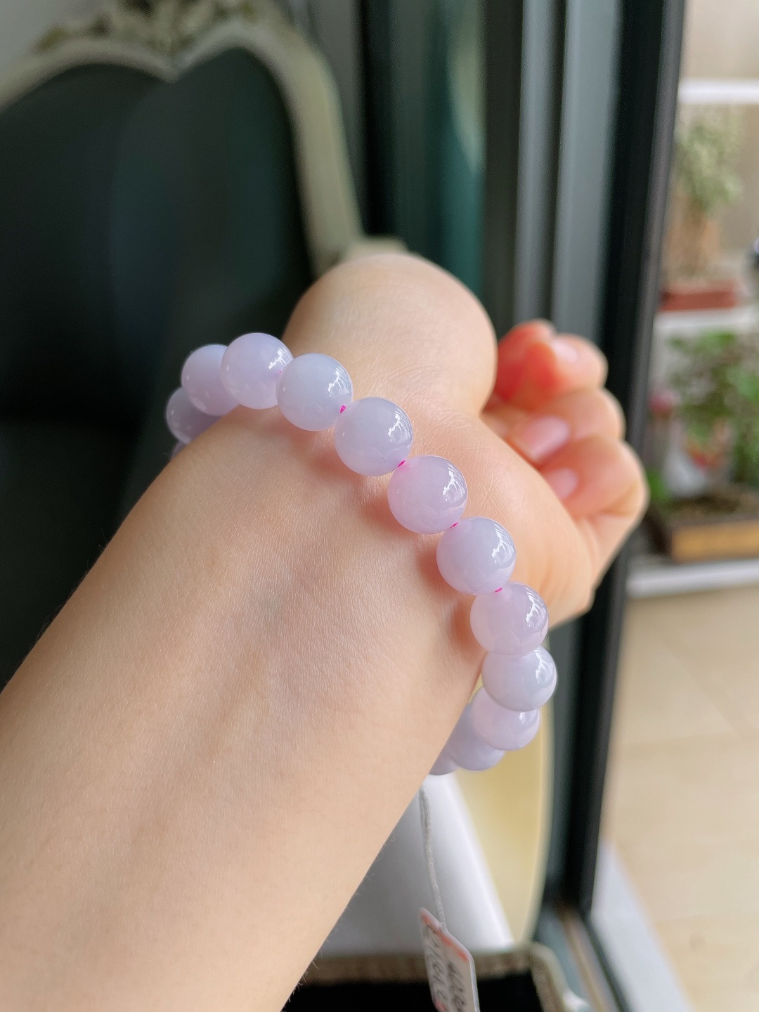 缅甸天然翡翠A货，冰种手串，尺寸：9.8mm。【编4036】