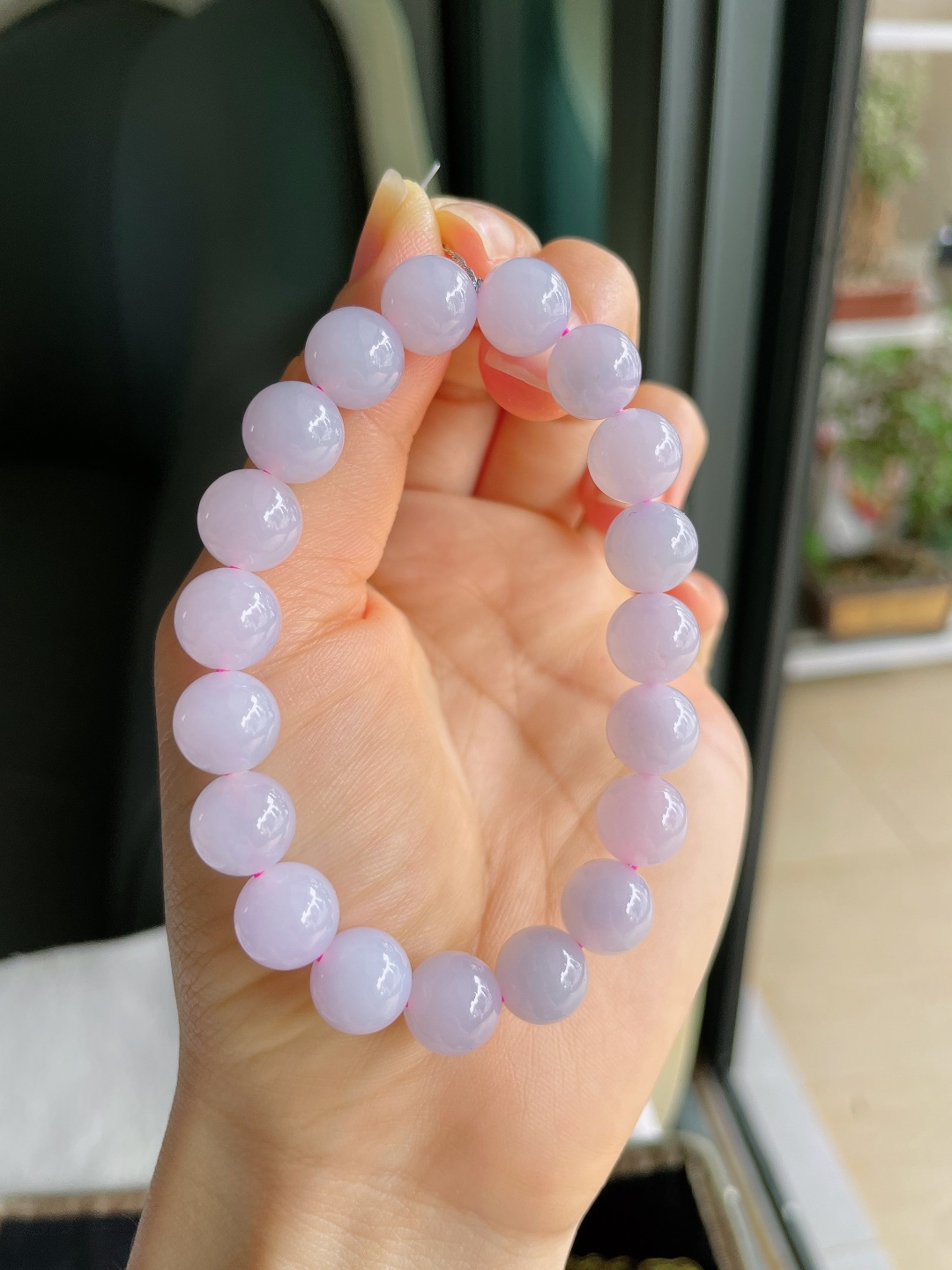 缅甸天然翡翠A货，冰种手串，尺寸：9.8mm。【编4036】