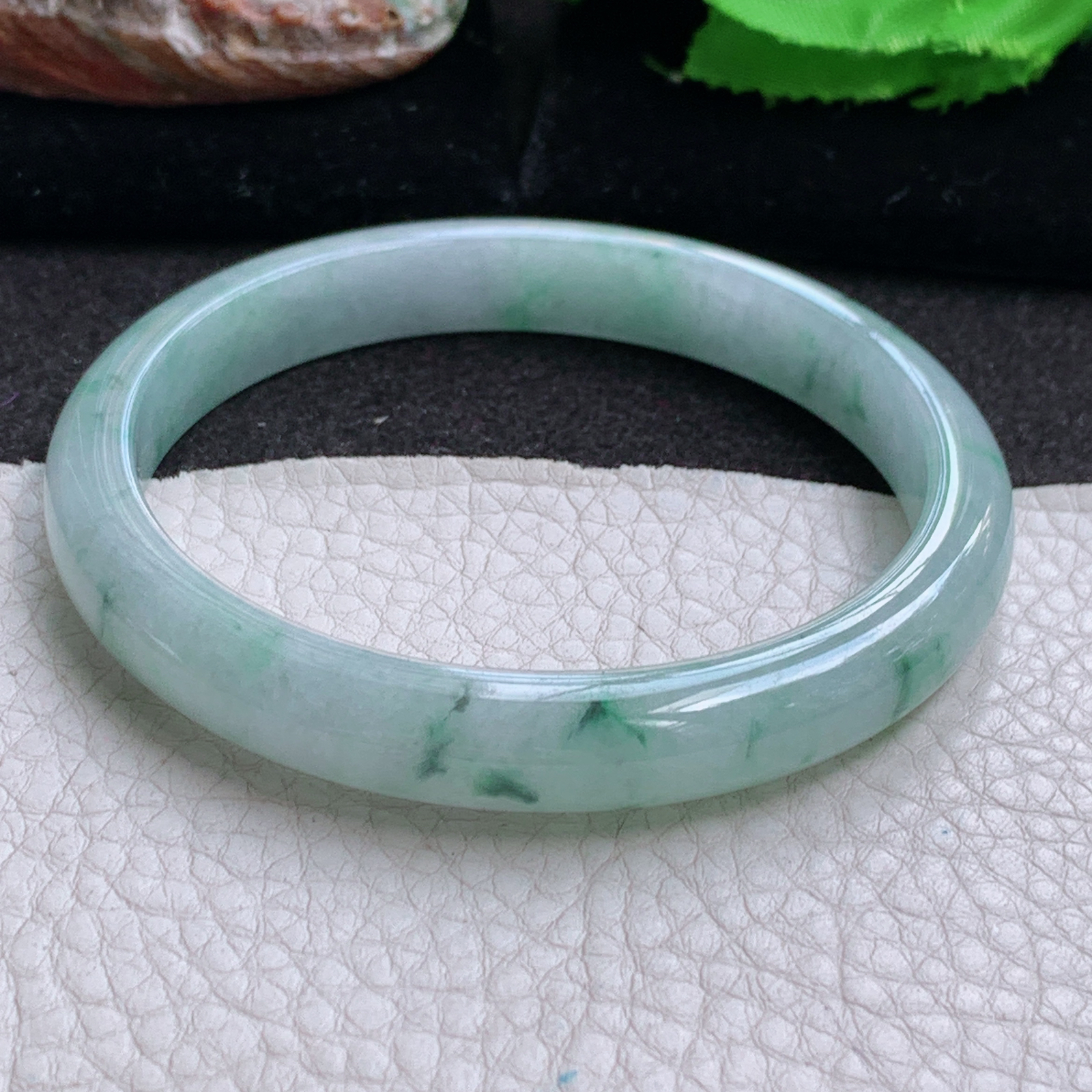 ee大圈口60*9.6*7平安镯 缅甸翡翠a货玉手镯高品质飘花正圈玉手环