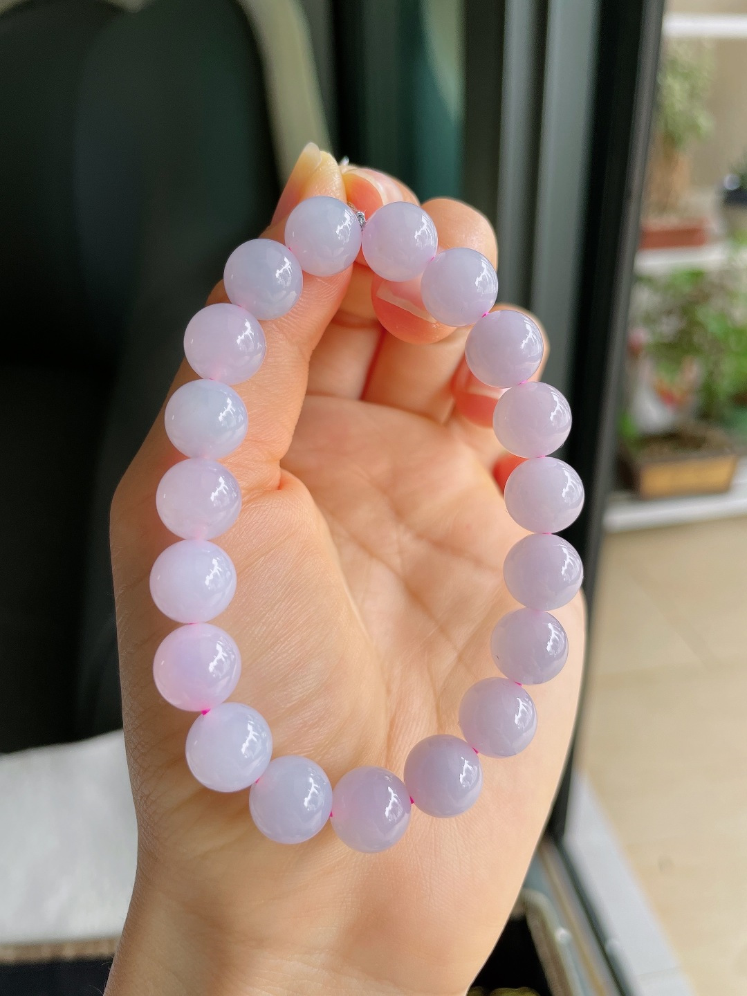 缅甸天然翡翠A货，冰种手串，尺寸：9.8mm。【编4036】