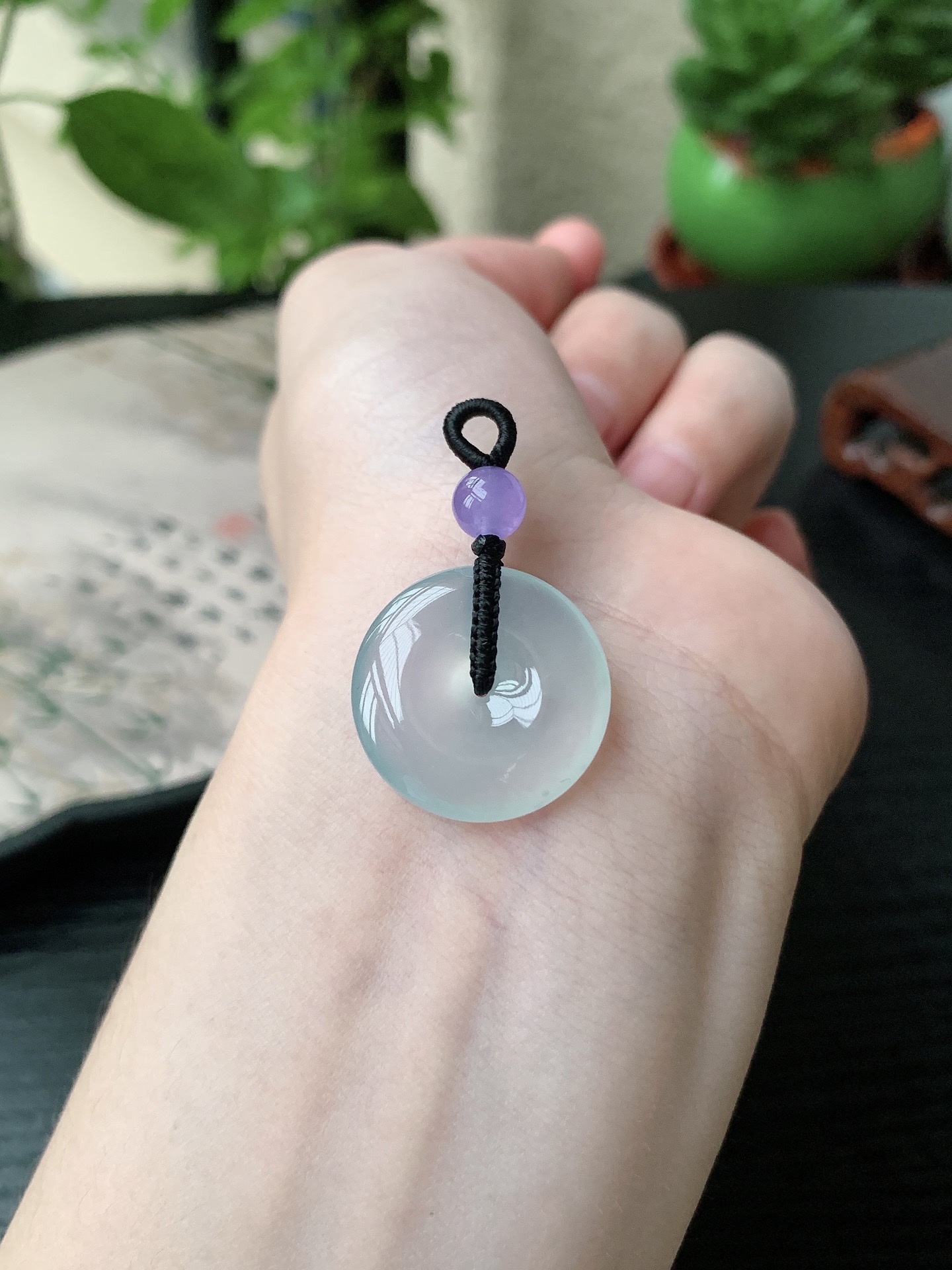 老坑冰种胶感白月光起刚平安扣吊坠 裸石尺寸:21.6-4.8mm