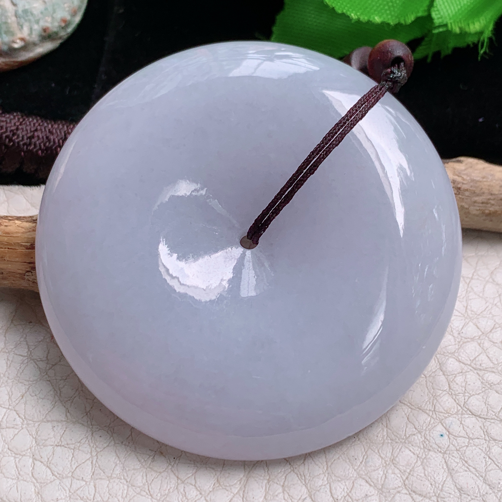 zen实拍55*12天然缅甸翡翠淡紫大平安扣吊坠 简约复古玉扣毛衣坠