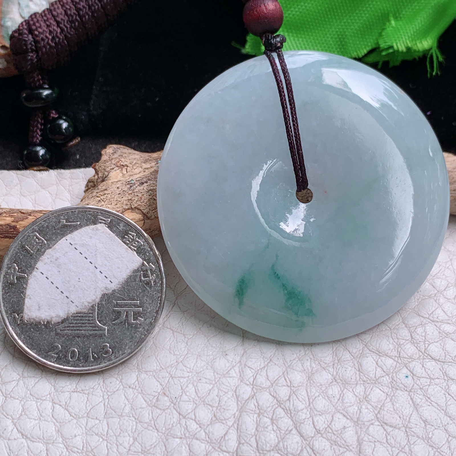 zen实拍45*6.5天然缅甸翡翠飘花大平安扣吊坠